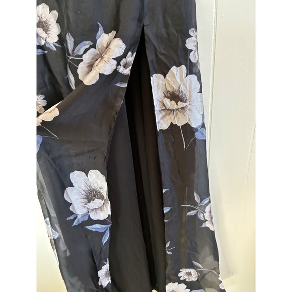 NWT Lulus Black Floral Chiffon Maxi Dress Small Surplice Side Slit Whimsgoth - Picture 7 of 8